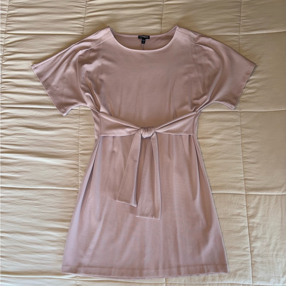 Express Light Pink Tie-Waist Mini Dress